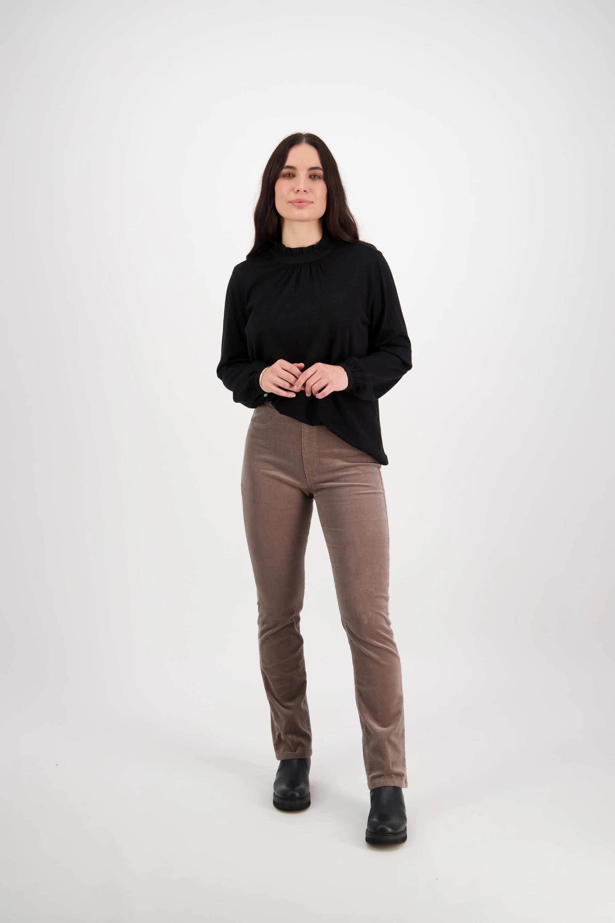 Slim Leg Full Length Cord Pull On | Taupe -  - Beechworth Emporium