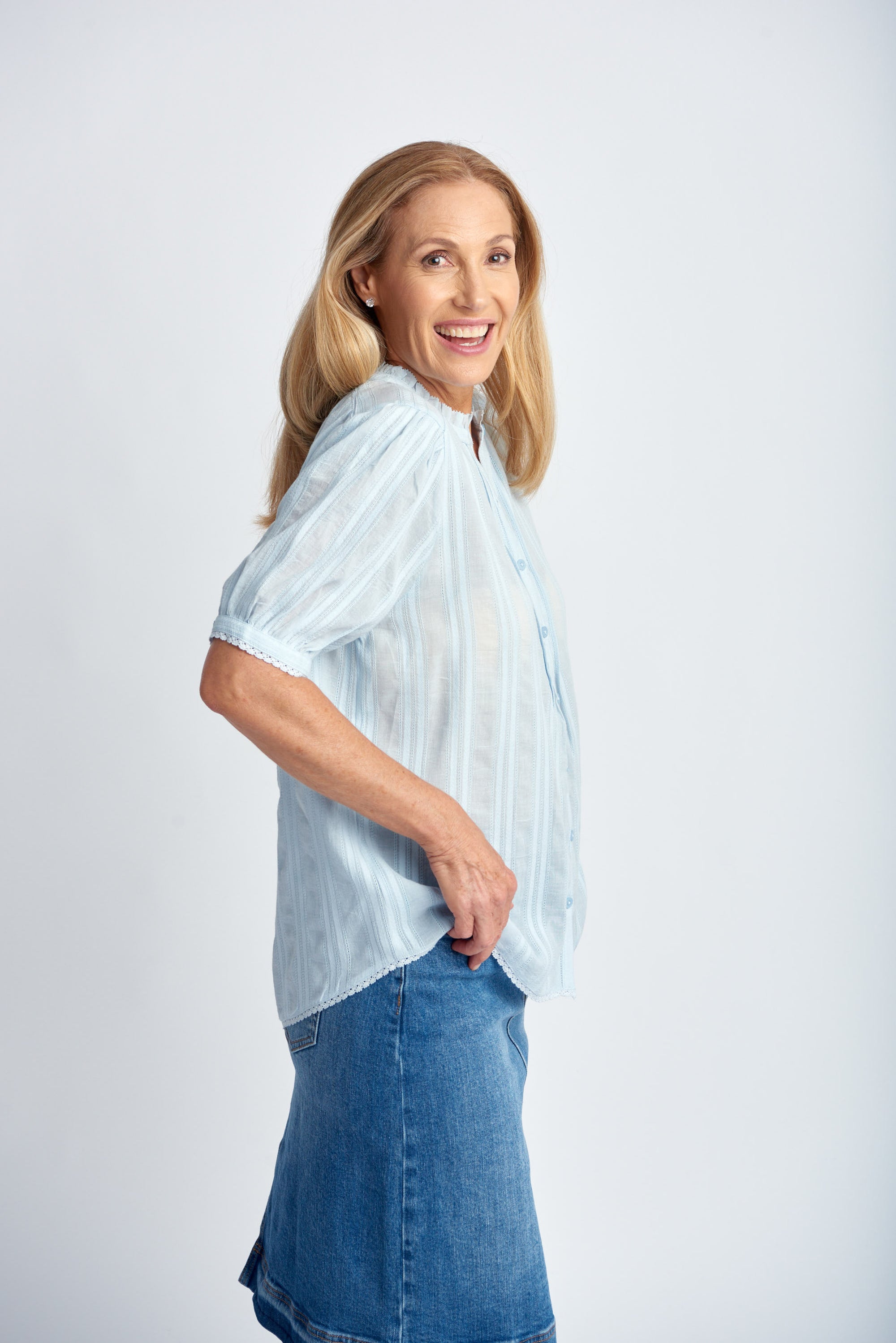 Lace Trim Shirt | Powder Blue