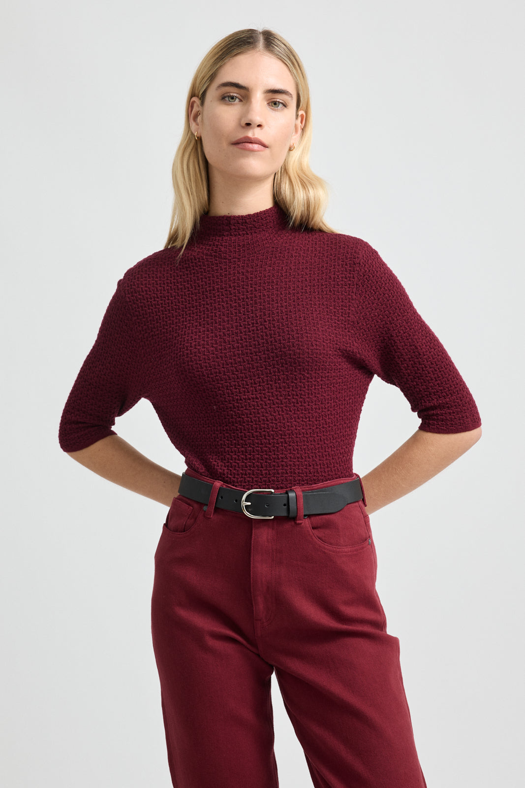 Texture Stitch Top | Dark Cherry - Toorallie - Beechworth Emporium