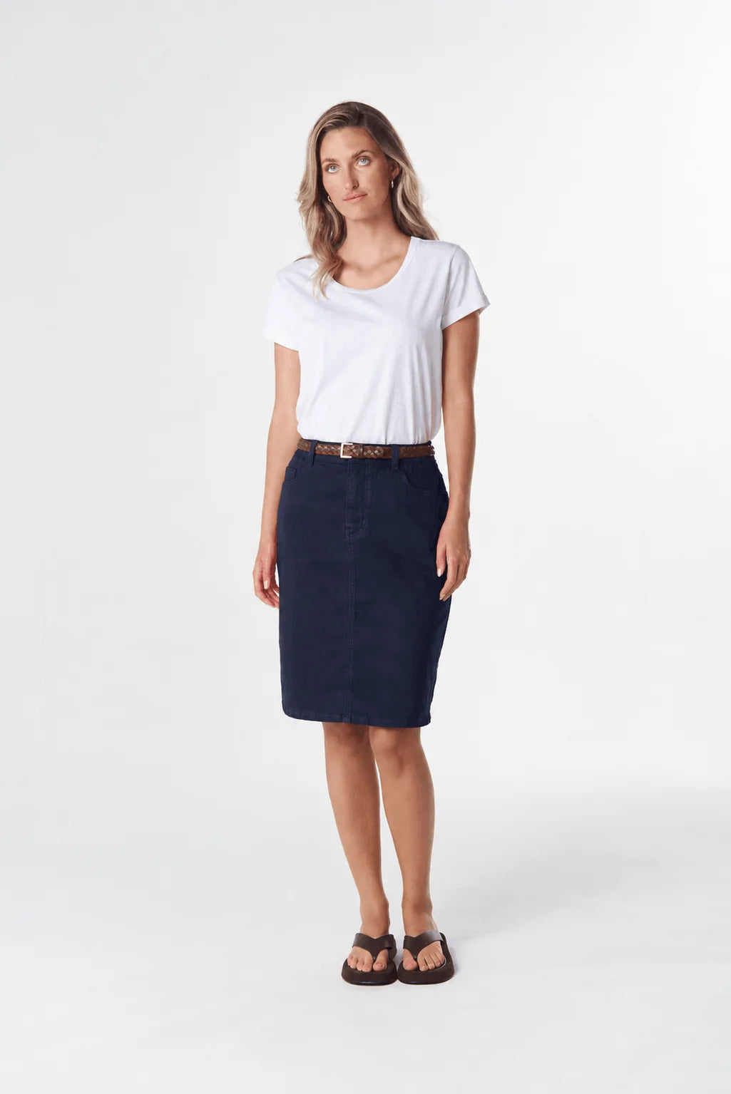 5 Pocket Knee Length Skirt | Dark Navy