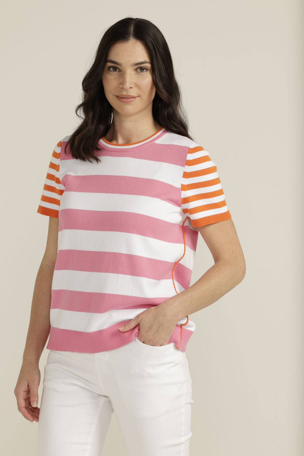 Stripe Knit Top | Pink