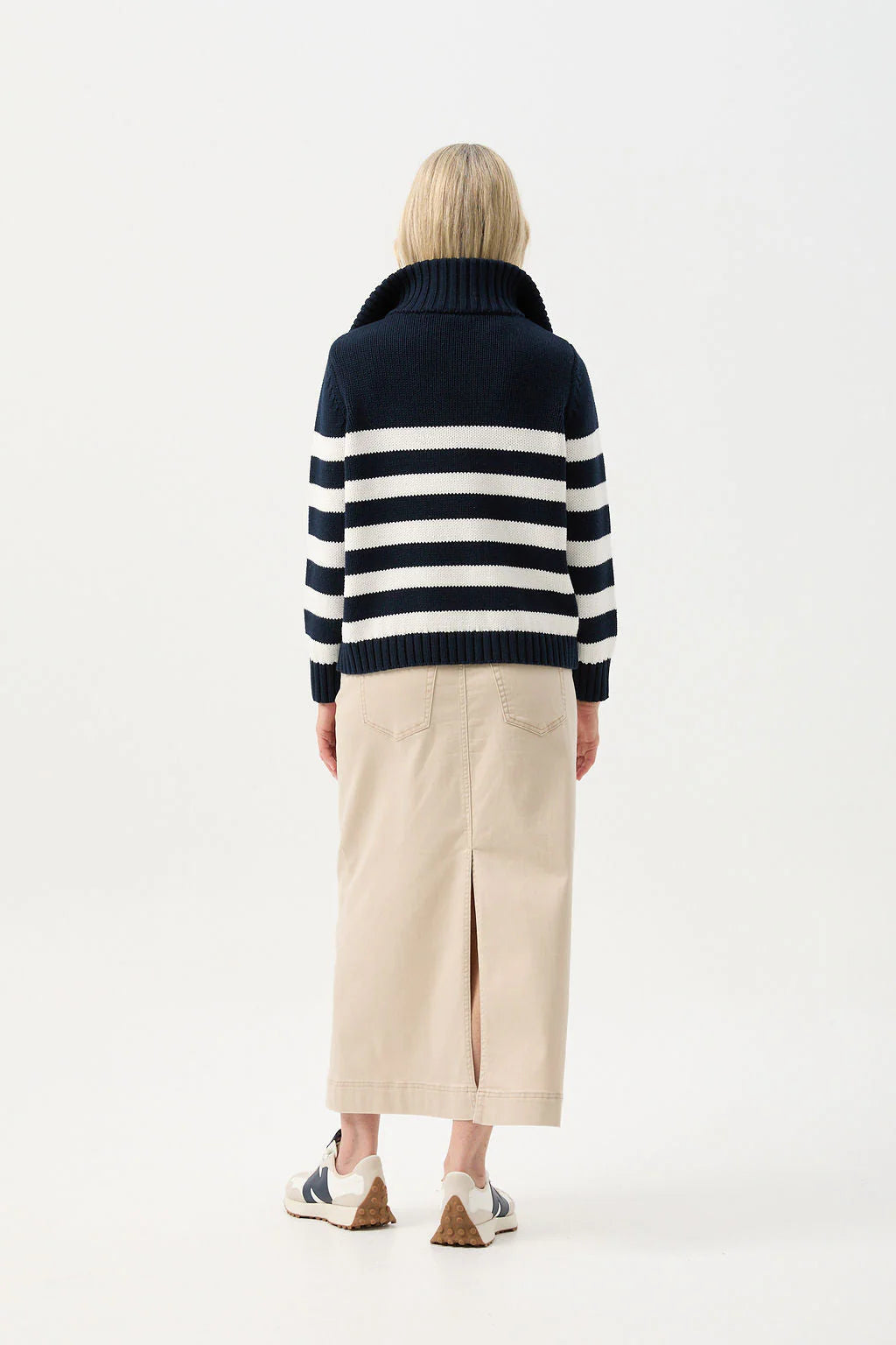 Cotton Stripe 1/2 Zip Jumper | Navy/White