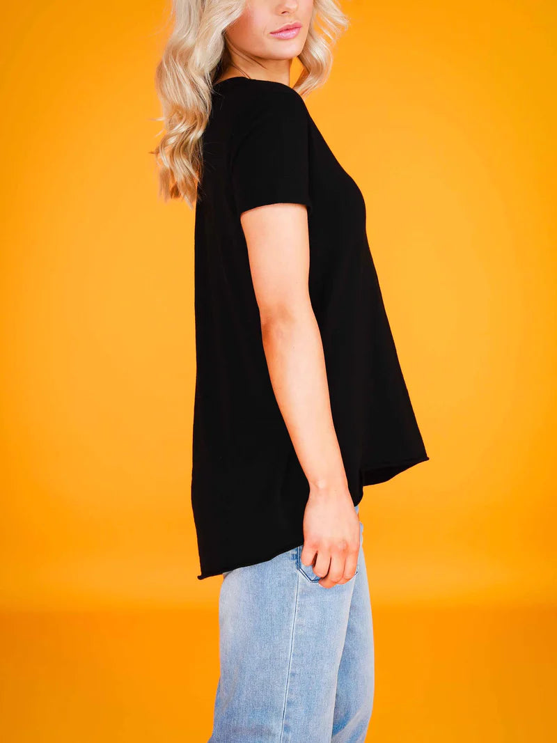 Cathie Embroidery Star Short Sleeve T-Shirt | Black - 3rd Story - Beechworth Emporium