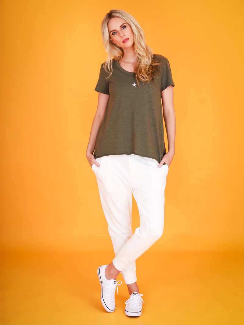 Cathie Embroidery Star Short Sleeve T-Shirt | Khaki