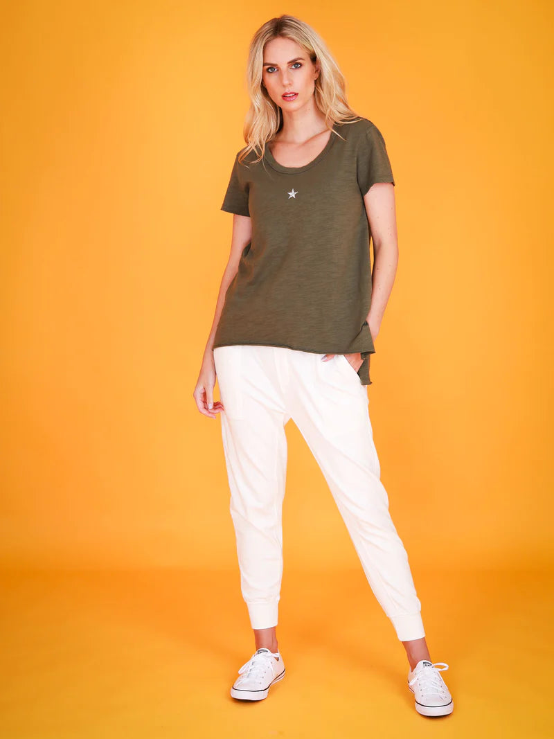 Cathie Embroidery Star Short Sleeve T-Shirt | Khaki - 3rd Story - Beechworth Emporium