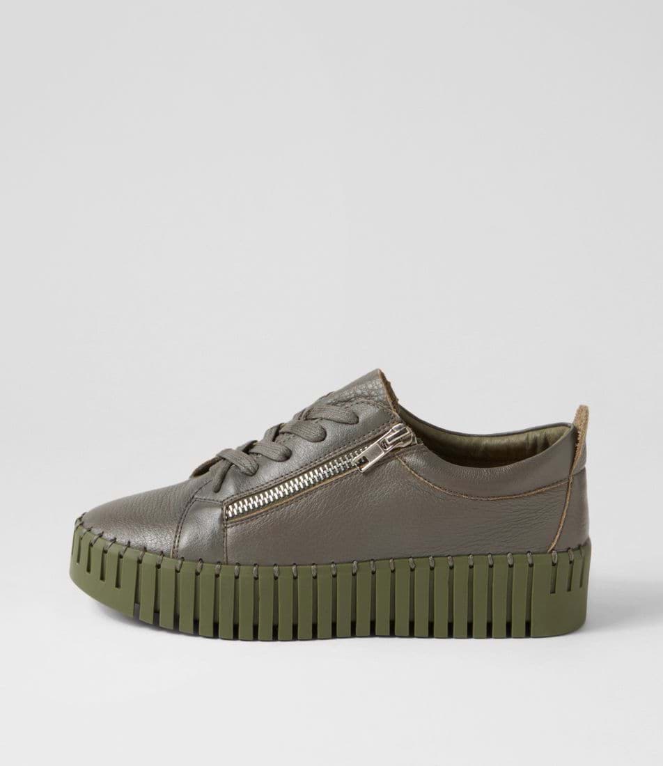 Bump Olive Khaki Leather Sneaker - Django &amp; Juliette - Beechworth Emporium