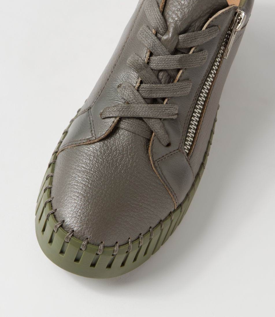 Bump Olive Khaki Leather Sneaker - Django &amp; Juliette - Beechworth Emporium