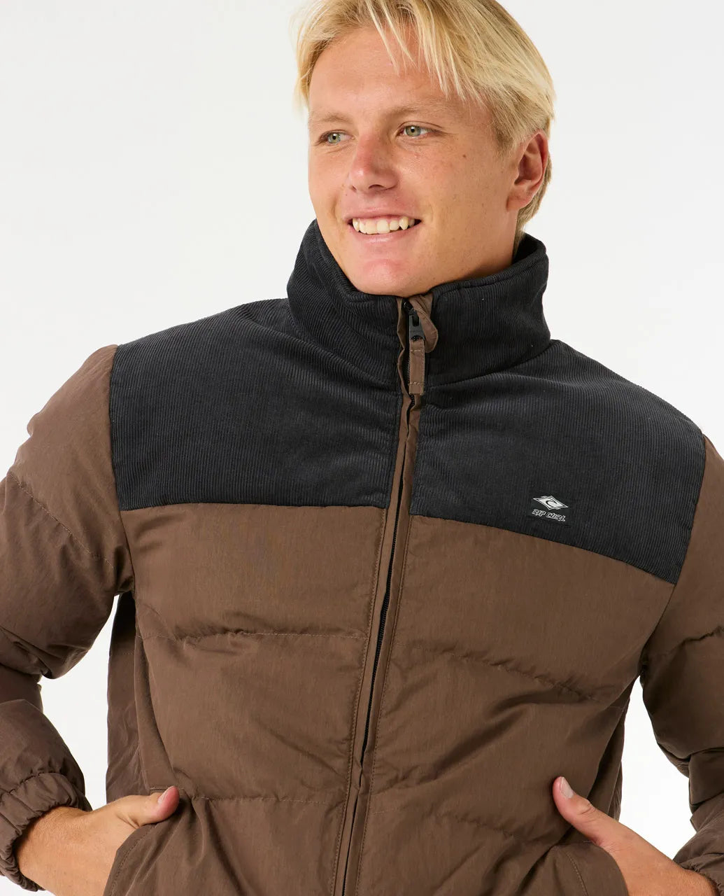 Fade Out Cord Puffer Jacket | Chocolate