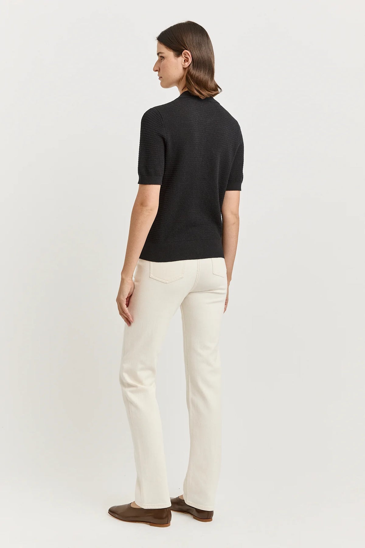 Grain Stitch Button Polo | Black