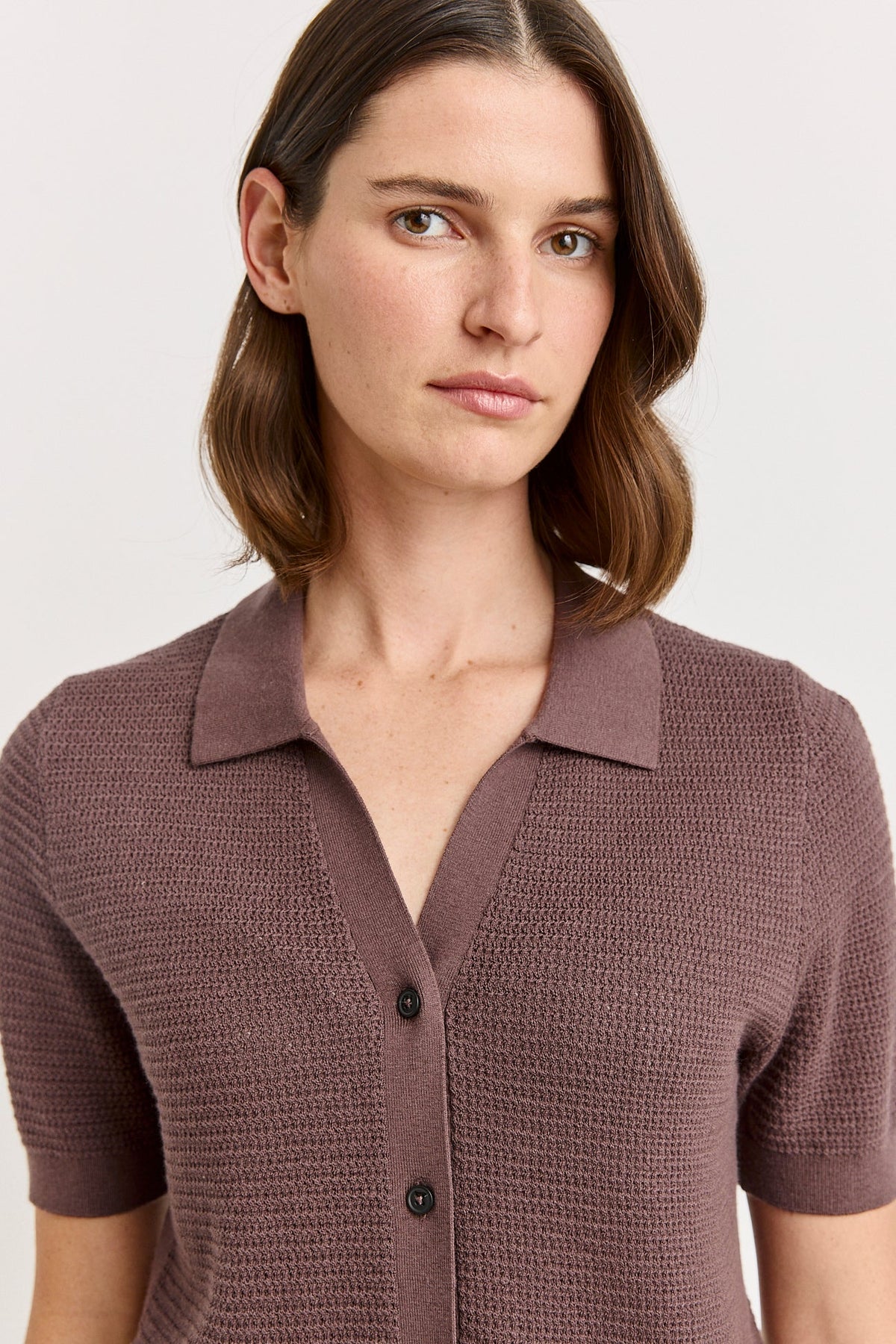 Grain Stitch Button Polo | Cacao