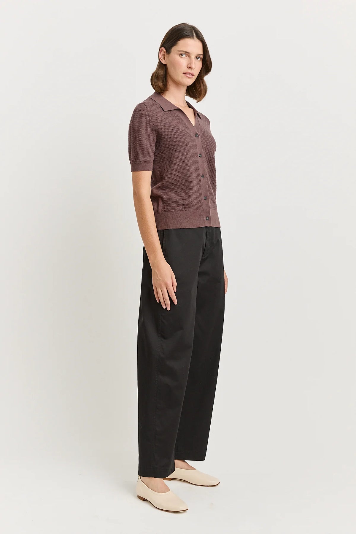 Grain Stitch Button Polo | Cacao