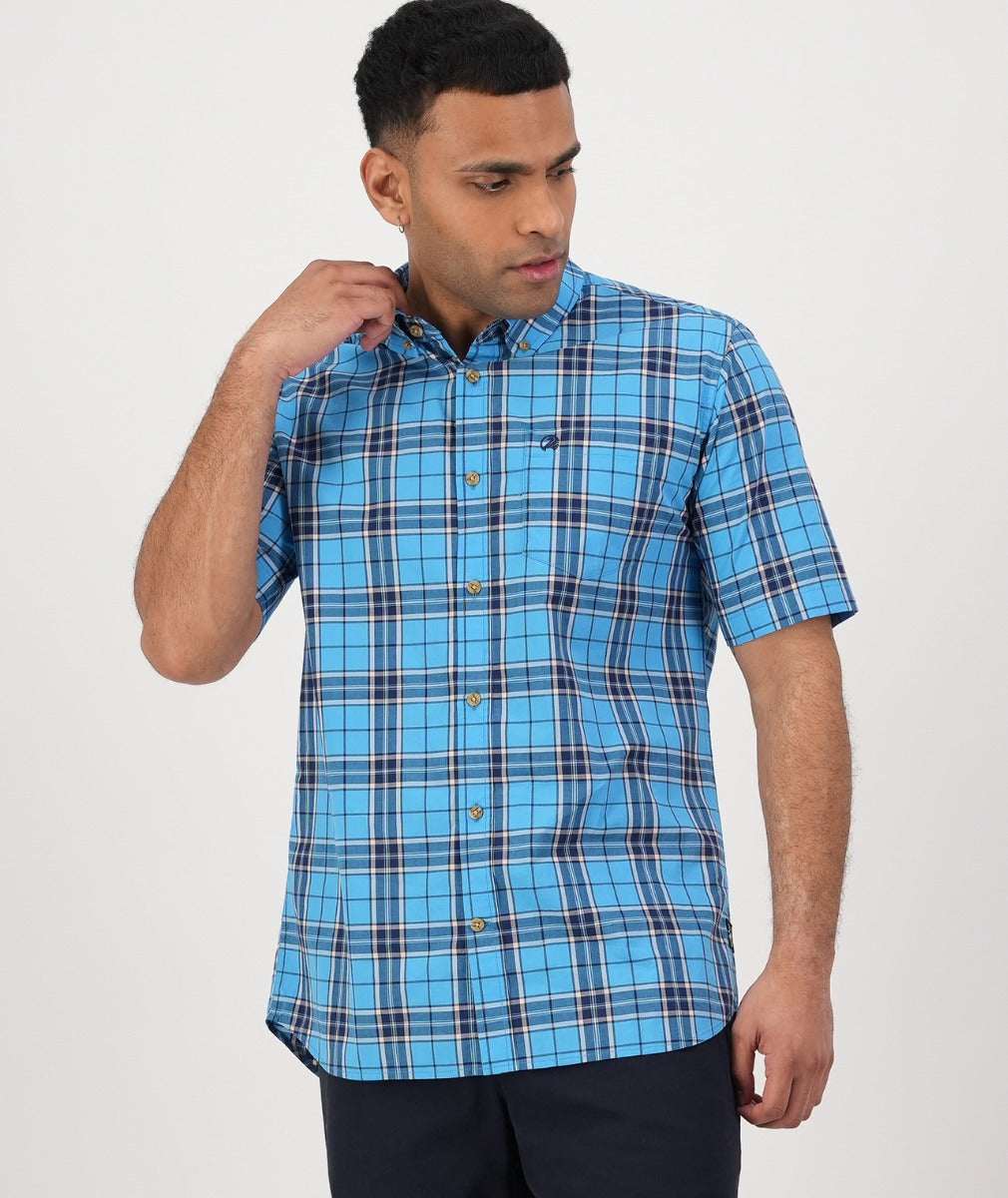 Grendon Short Sleeve Shirt | Azure/Navy Check - Swanndri - Beechworth Emporium