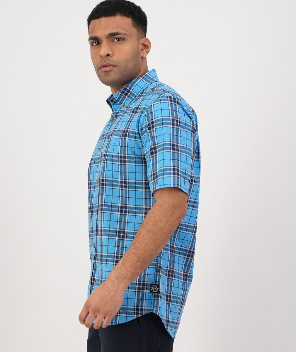 Grendon Short Sleeve Shirt | Azure/Navy Check - Swanndri - Beechworth Emporium