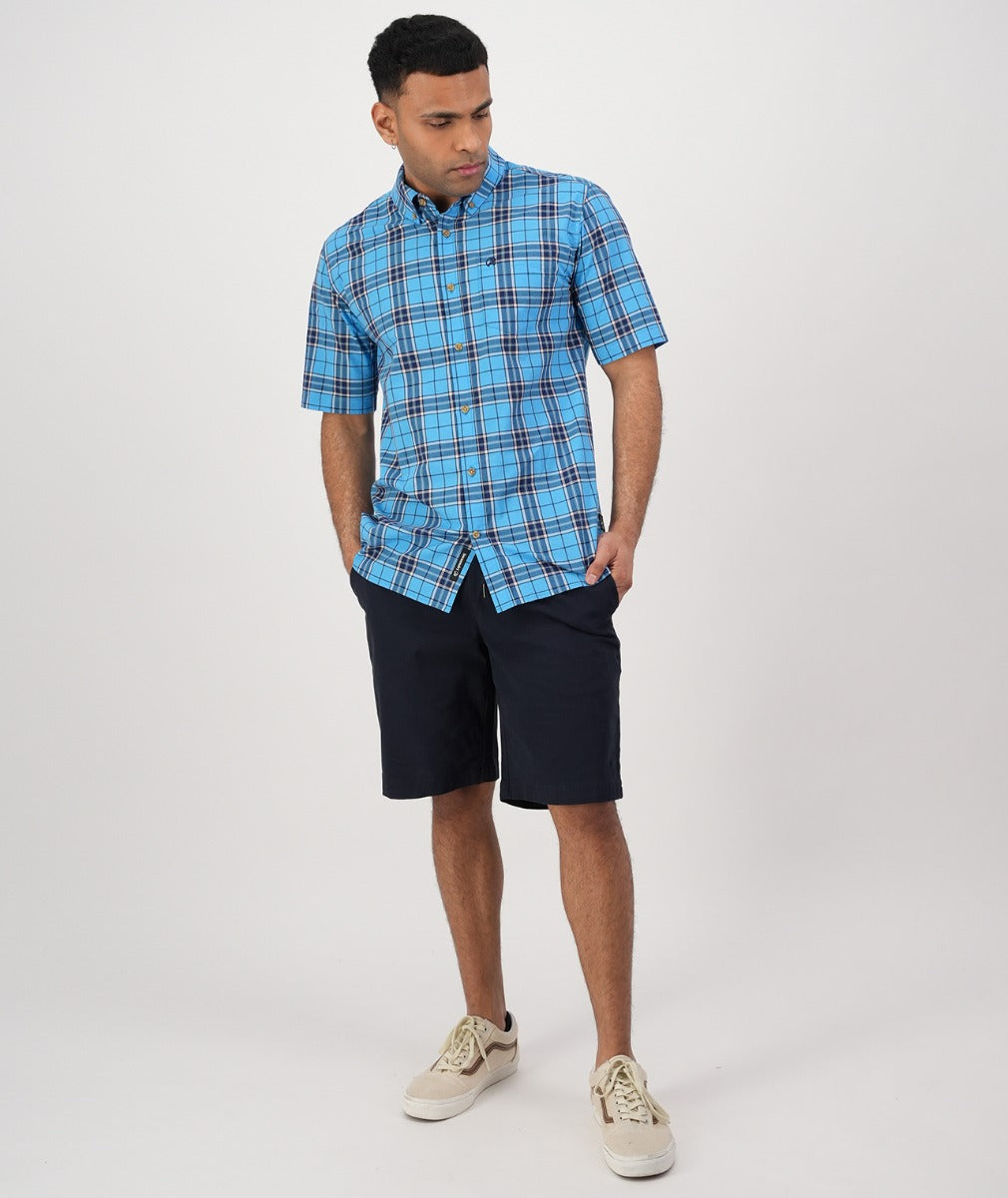 Grendon Short Sleeve Shirt | Azure/Navy Check