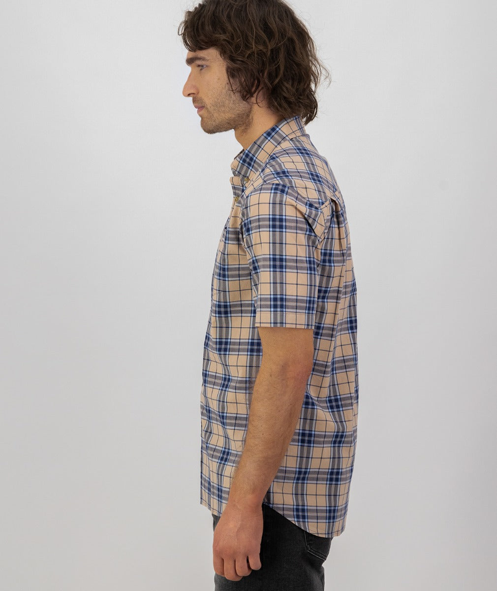 Grendon Short Sleeve Shirt | Pebble/Navy Check - Swanndri - Beechworth Emporium