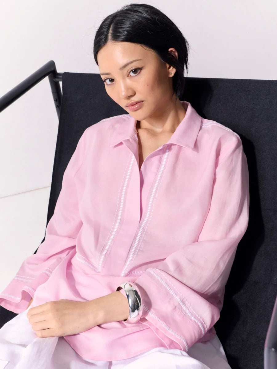Embroidered Overshirt | Blush Pink