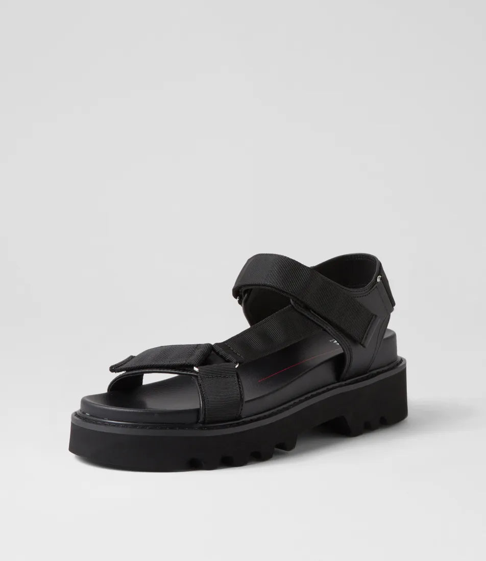 Tarek Black Fabric Leather Sandal