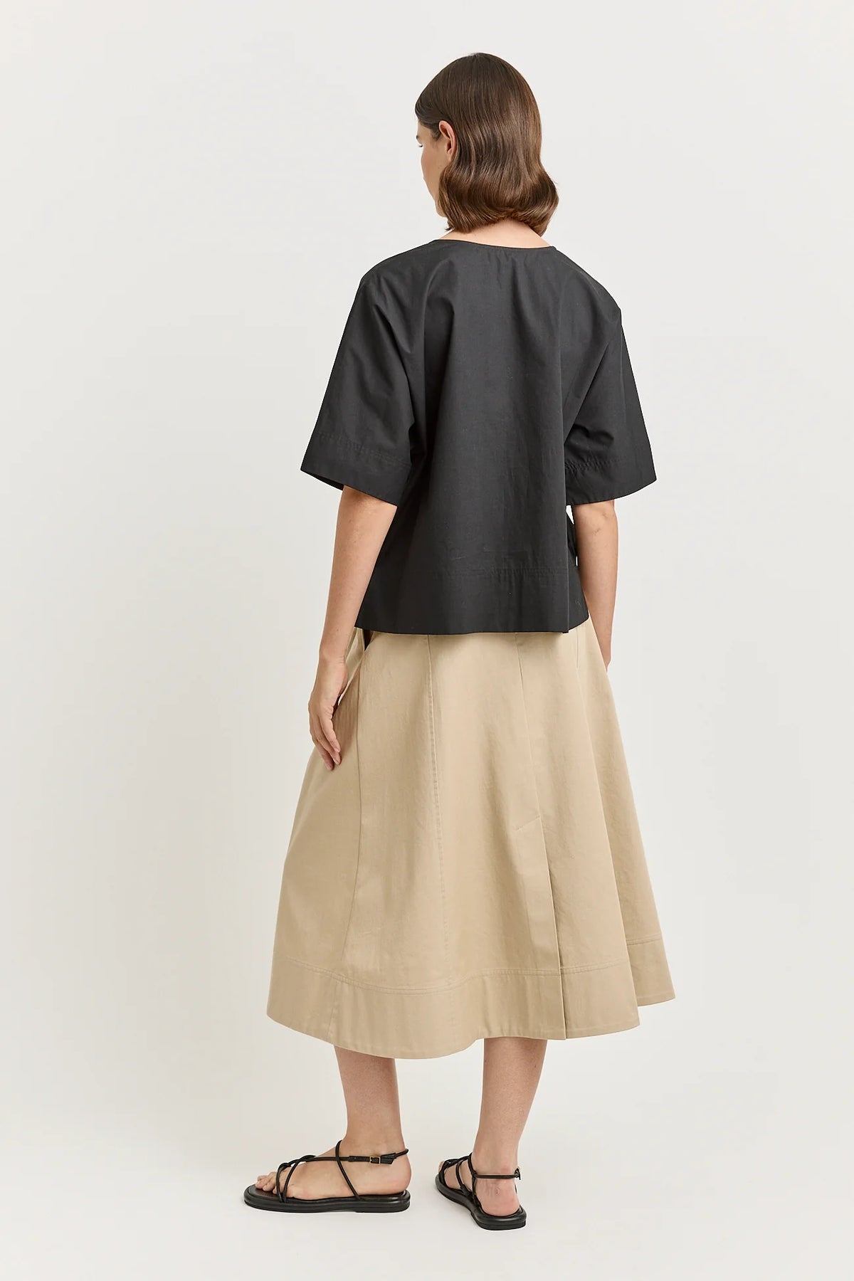 Poplin Split Kneck Top | Black