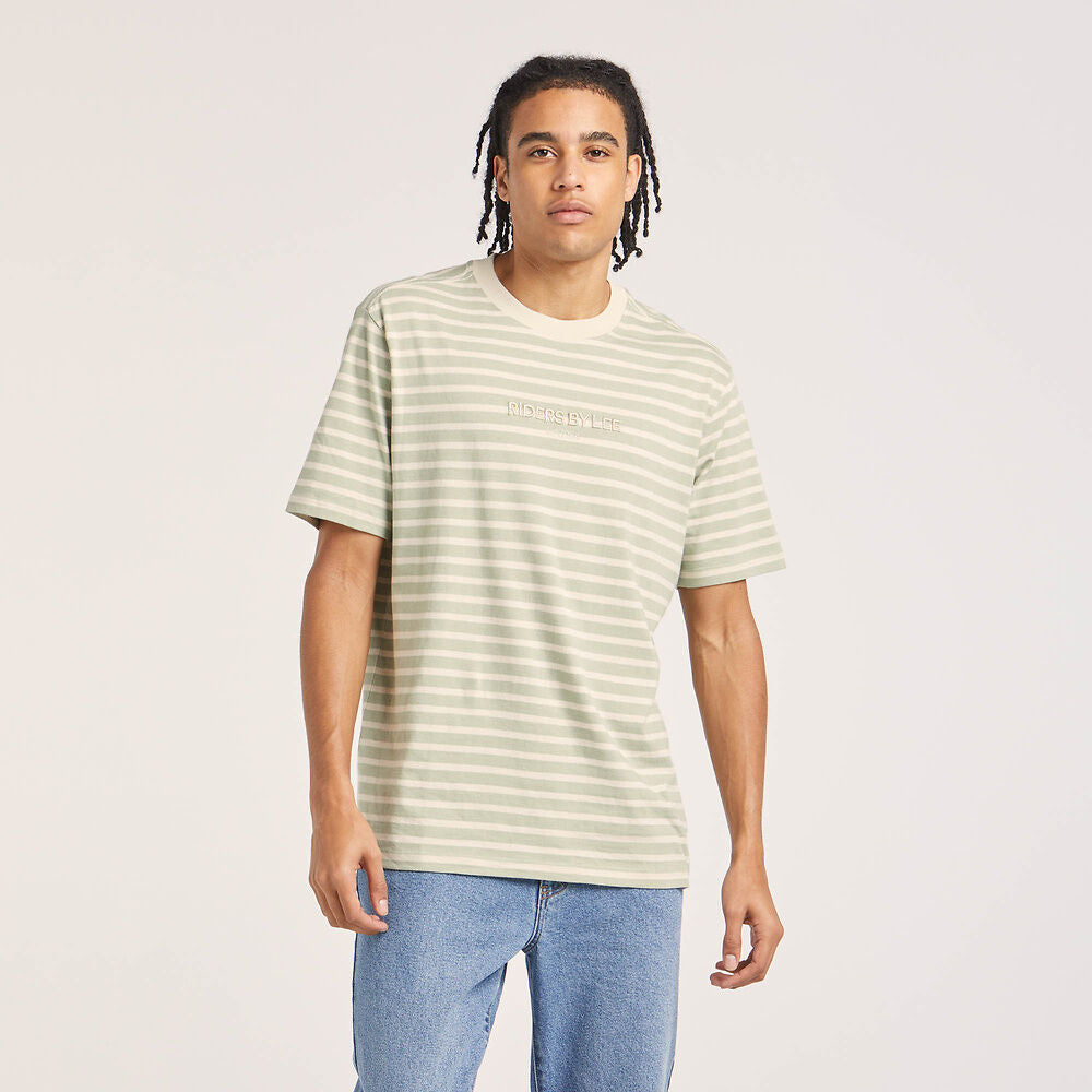 Relaxed Recycled Cotton Tee | Sage Stripe