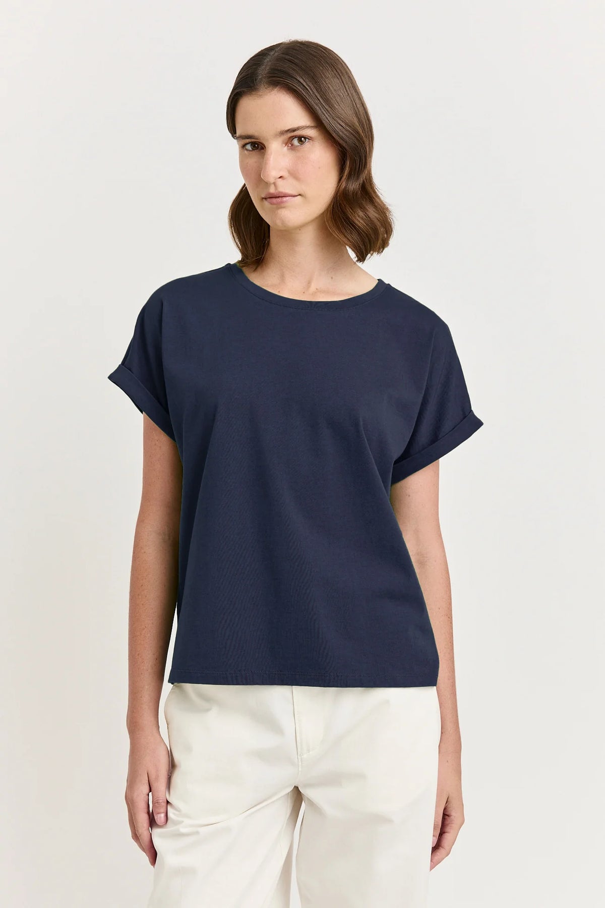 Roll Sleeve Tee Organic Cotton | Navy