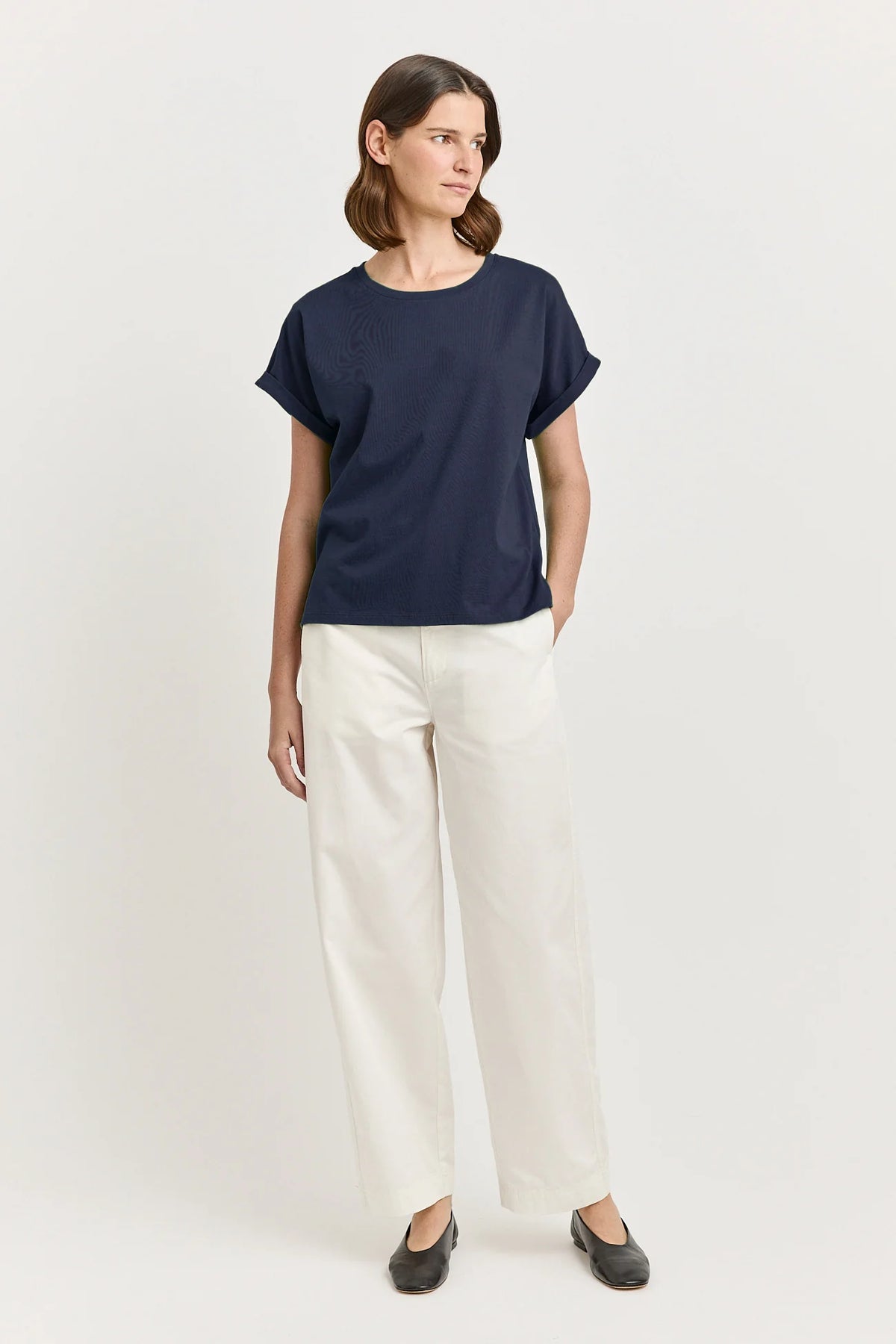 Roll Sleeve Tee Organic Cotton | Navy