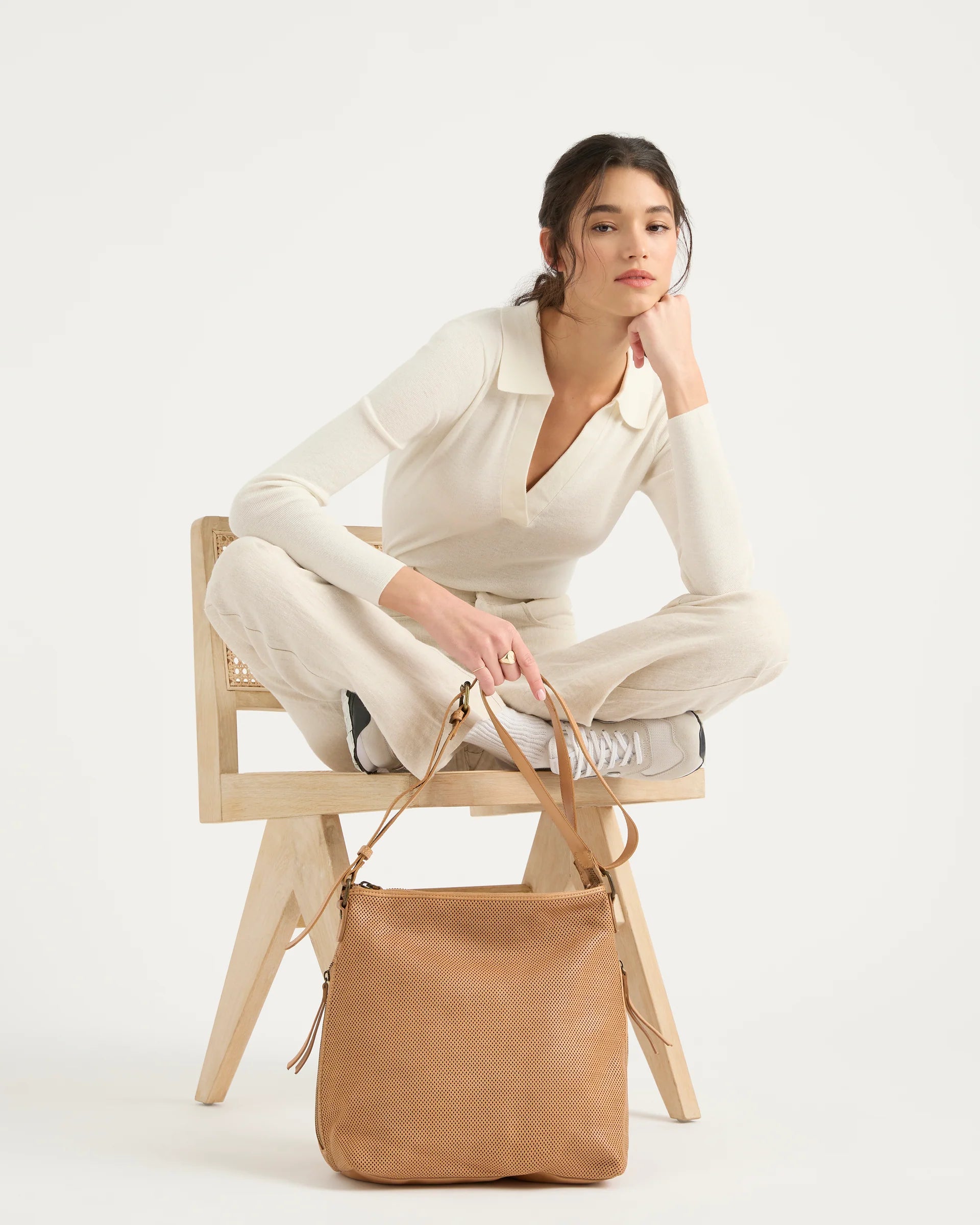 Perforated Leather Slouchy | Tan