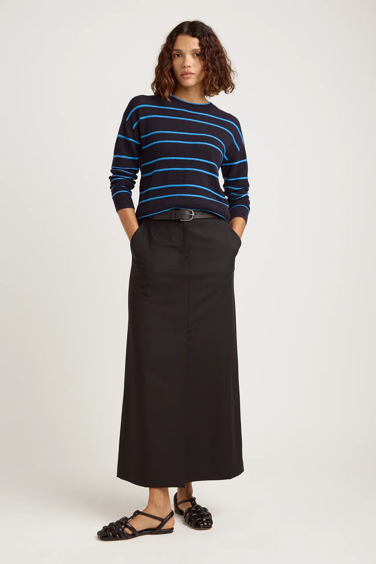 Stripe Mesh Knit Top | Navy