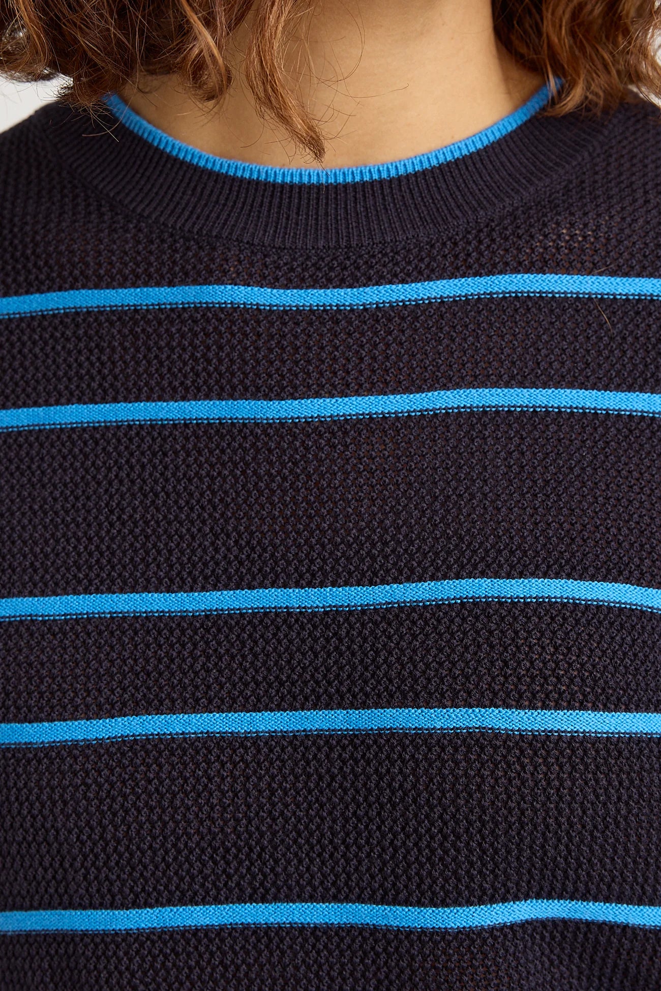Stripe Mesh Knit Top | Navy