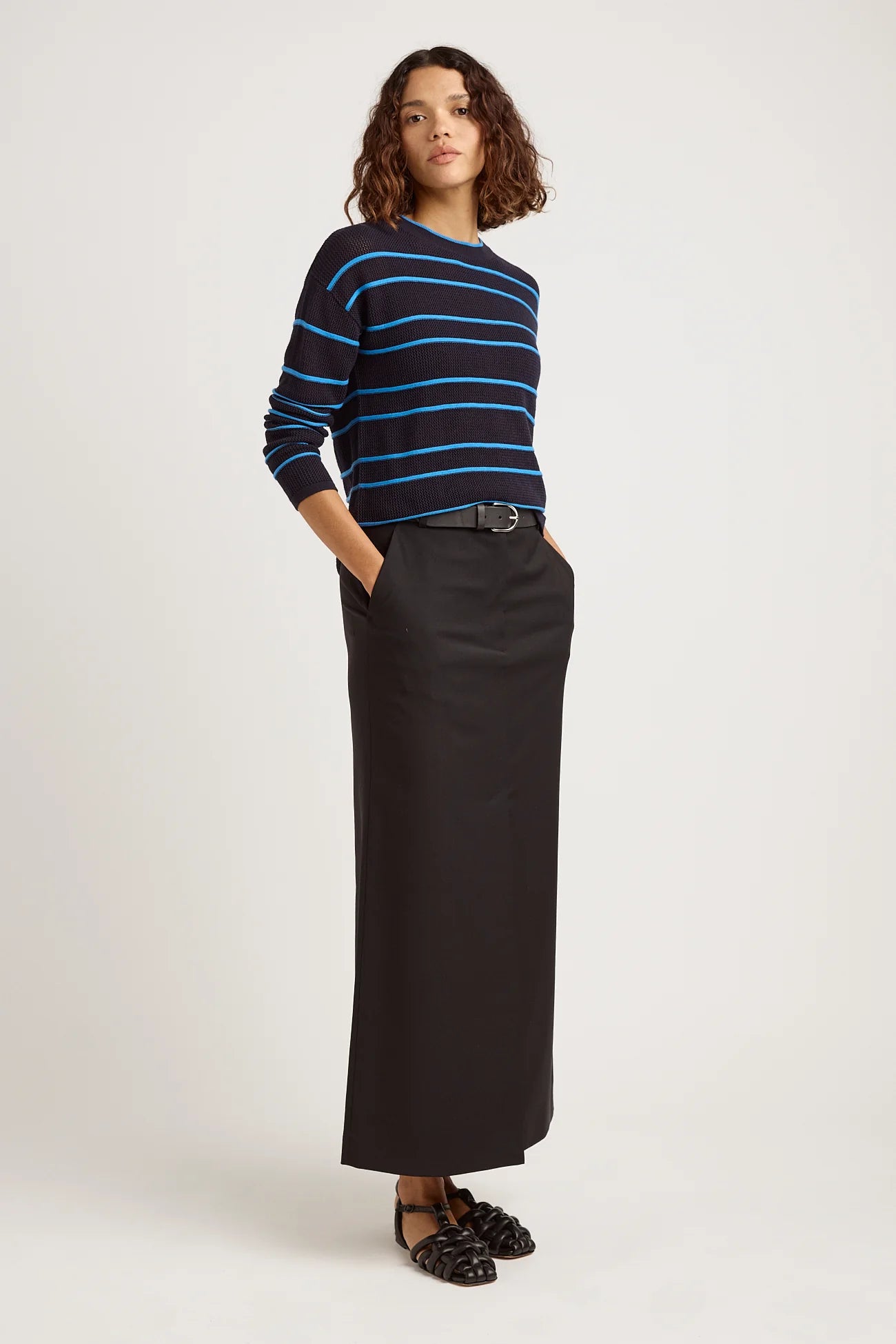 Stripe Mesh Knit Top | Navy
