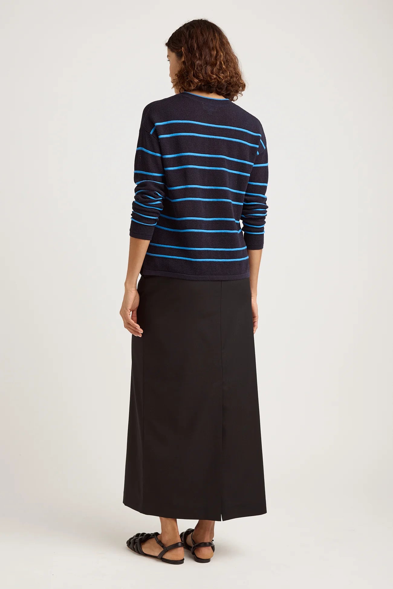 Stripe Mesh Knit Top | Navy