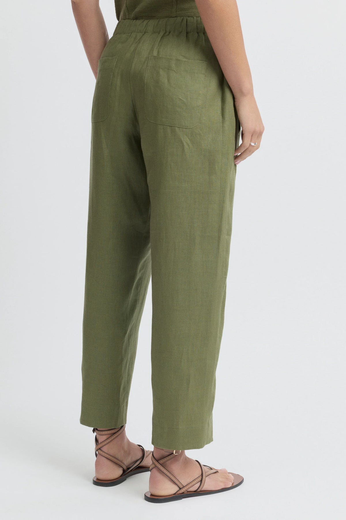 Tirari Slim Leg Linen Pant | Moss