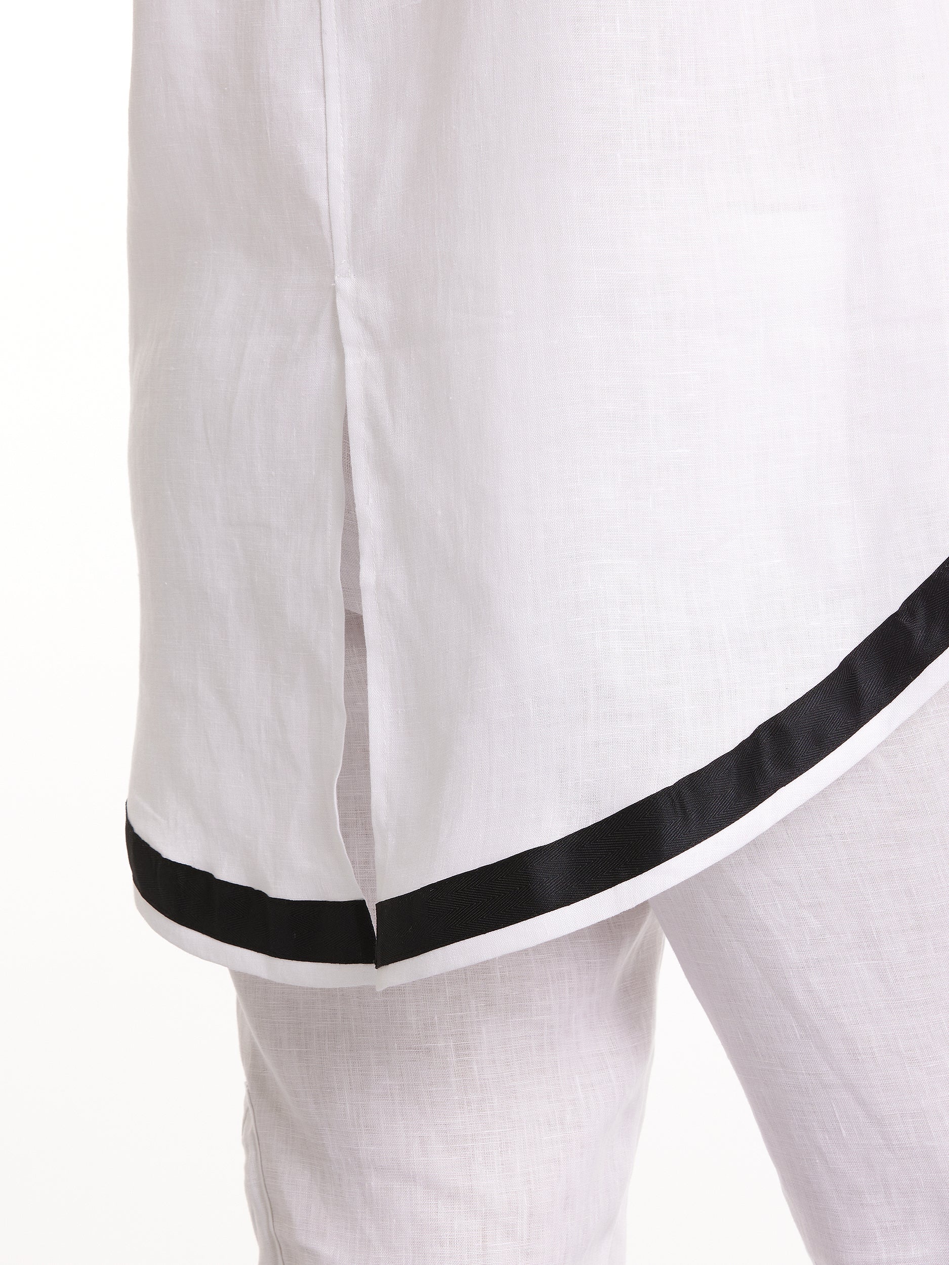 Short Sleeve Spliced Linen Tank | White