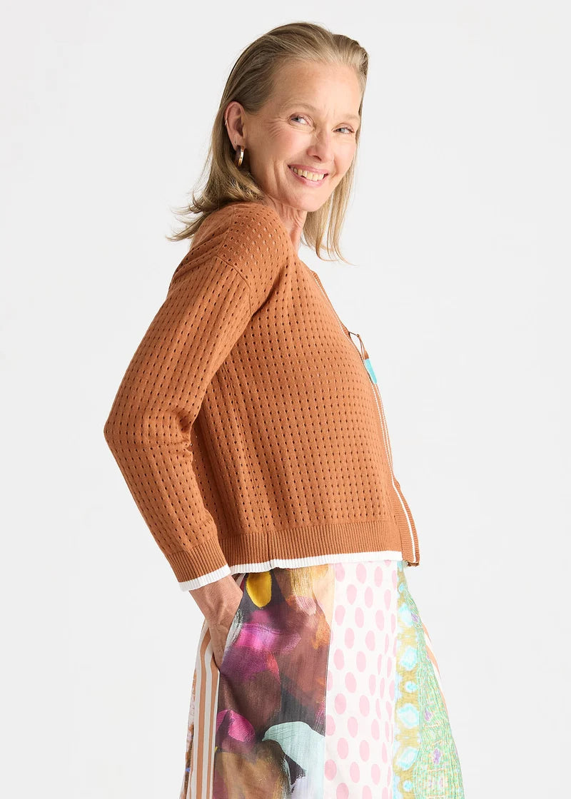 Pointelle Zip Cardi | Toffee