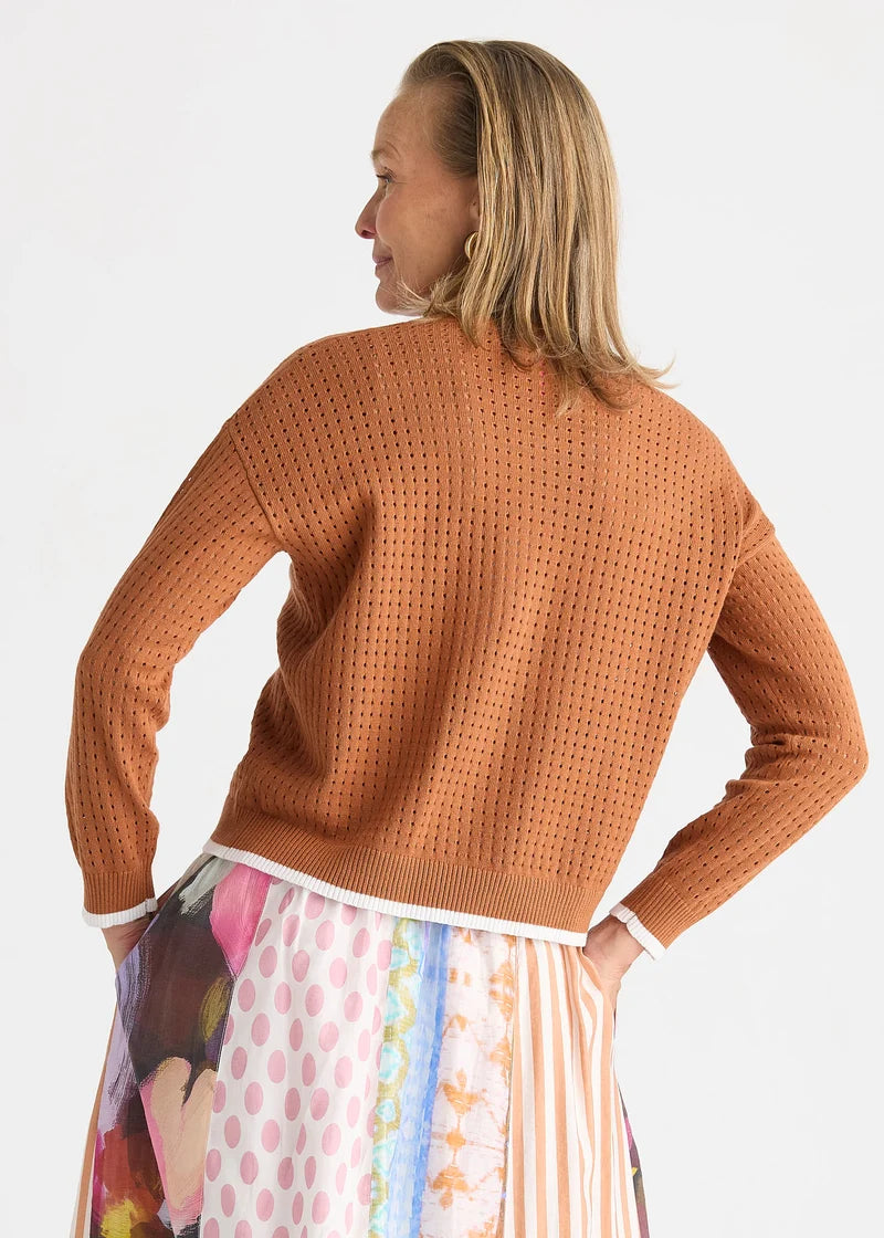 Pointelle Zip Cardi | Toffee