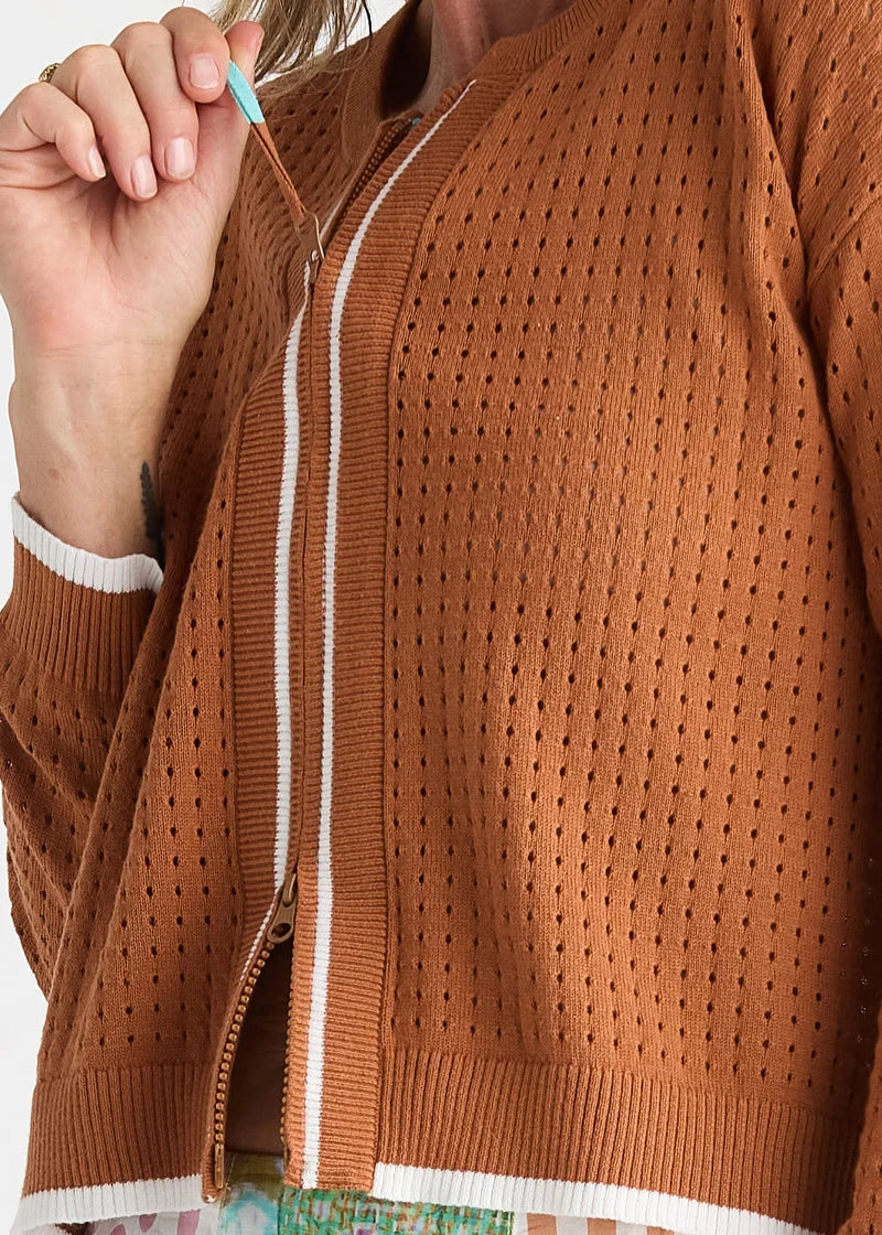 Pointelle Zip Cardi | Toffee