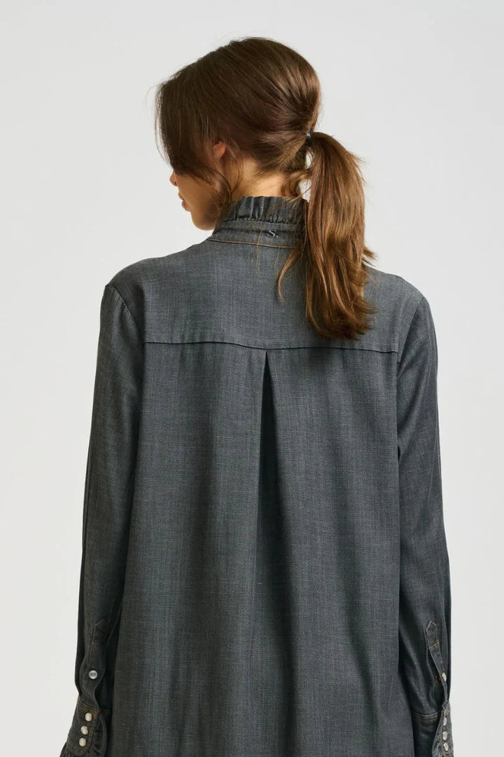 The Olivia Frill Collar Shirt Dress | Charcoal Denim