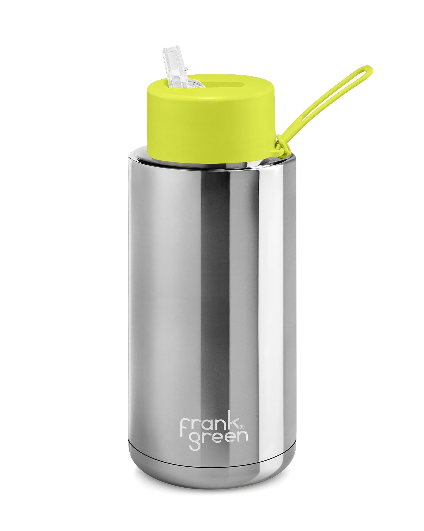 Chrome Ceramic Reusable Bottle w Straw Lid 34oz  | Chrome Silver - Frank Green - Beechworth Emporium