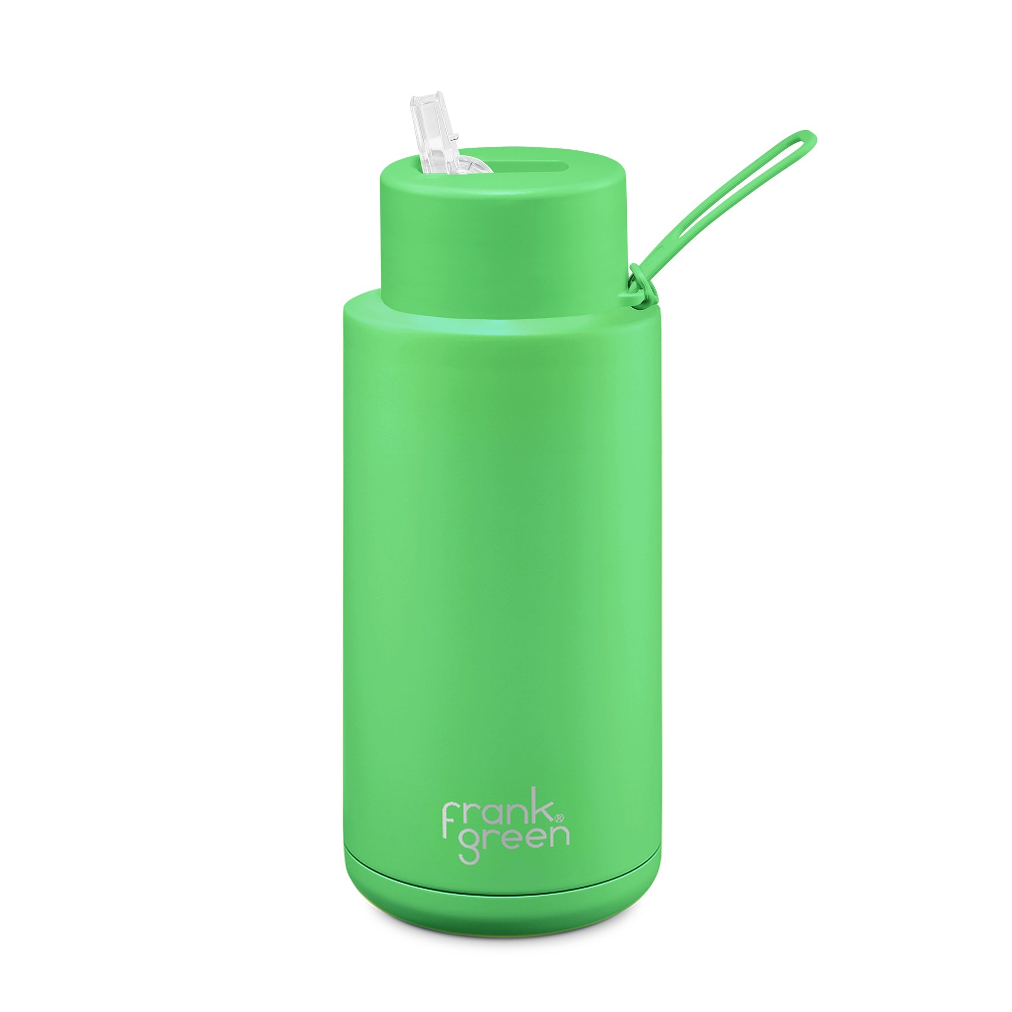 Ceramic Reusable Bottle w Straw Lid 34oz | Neon Green
