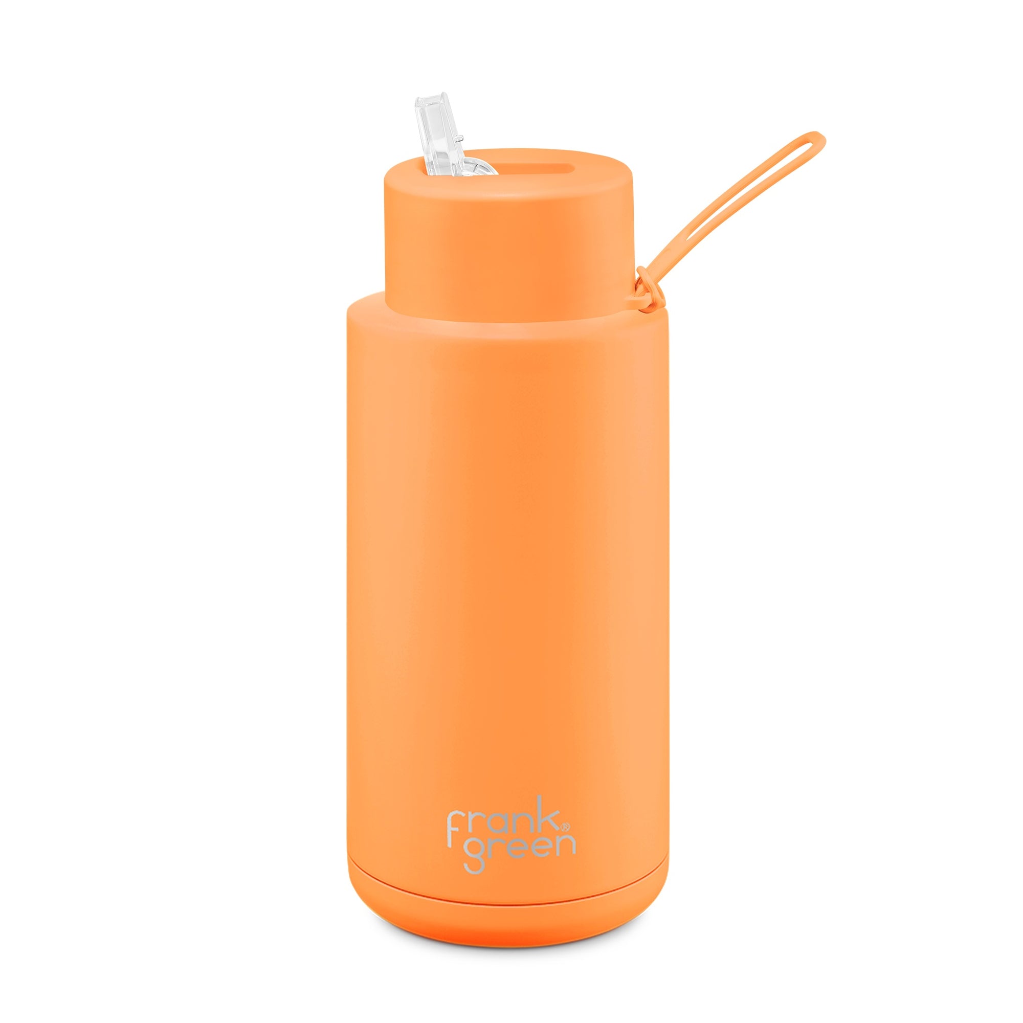 Ceramic Reusable Bottle w Straw Lid 34oz | Neon Orange