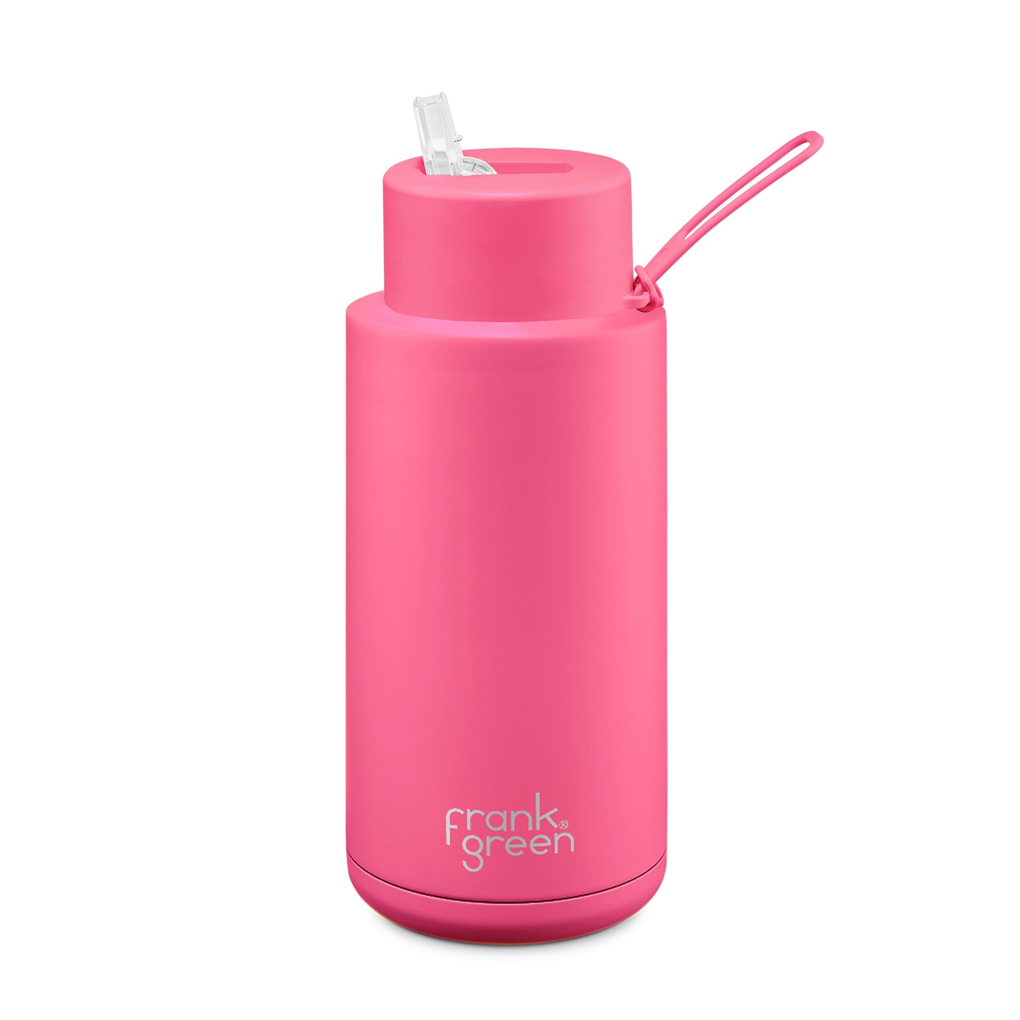 Ceramic Reusable Bottle w Straw Lid 34oz | Neon Pink - Frank Green - Beechworth Emporium