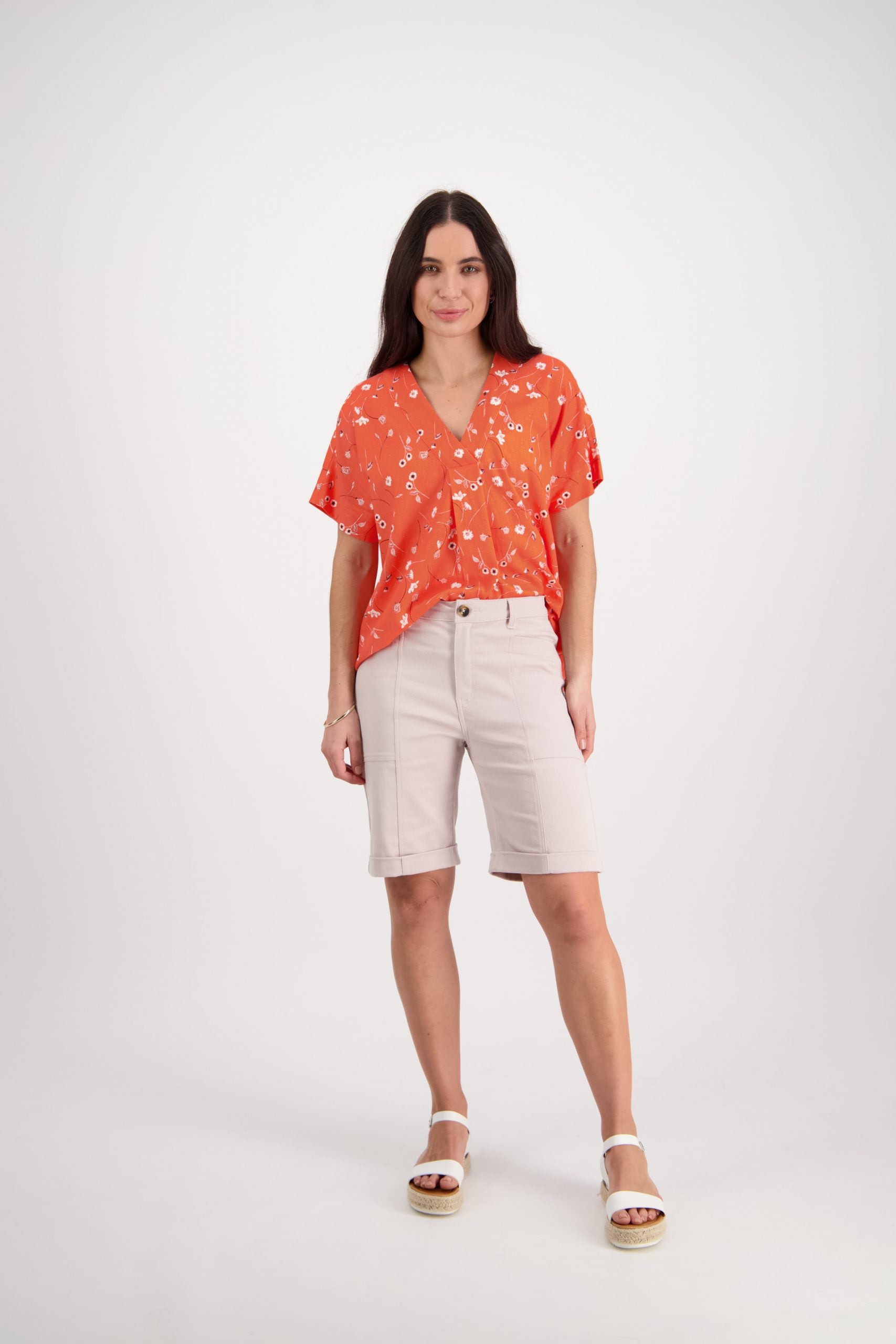 Cotton Drill Above Knee Short with Turn Up Cuff | Mushroom - Beechworth Emporium