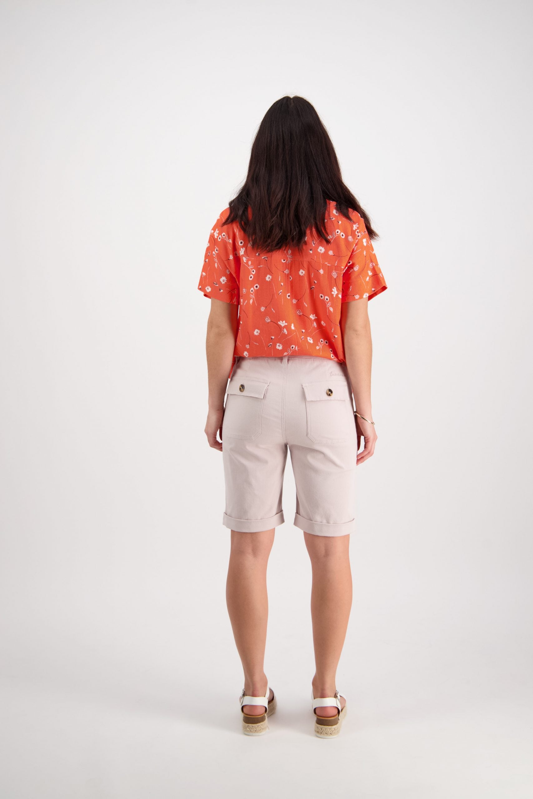 Cotton Drill Above Knee Short with Turn Up Cuff | Mushroom - Beechworth Emporium