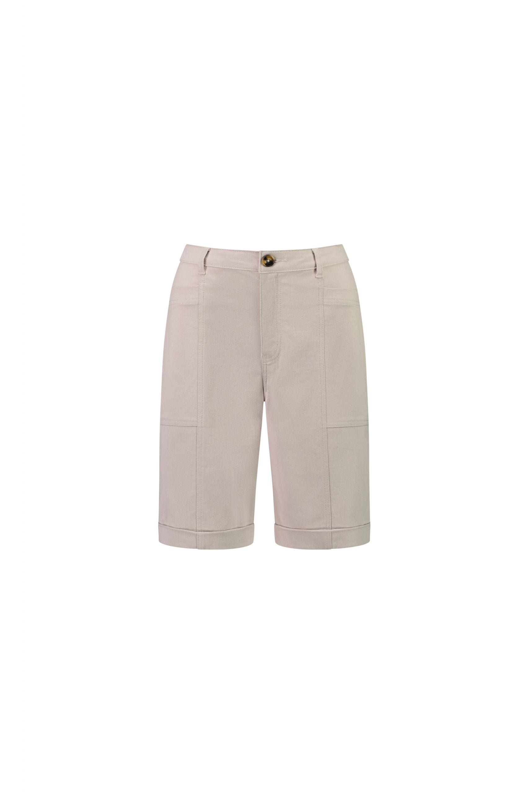 Cotton Drill Above Knee Short with Turn Up Cuff | Mushroom - Beechworth Emporium