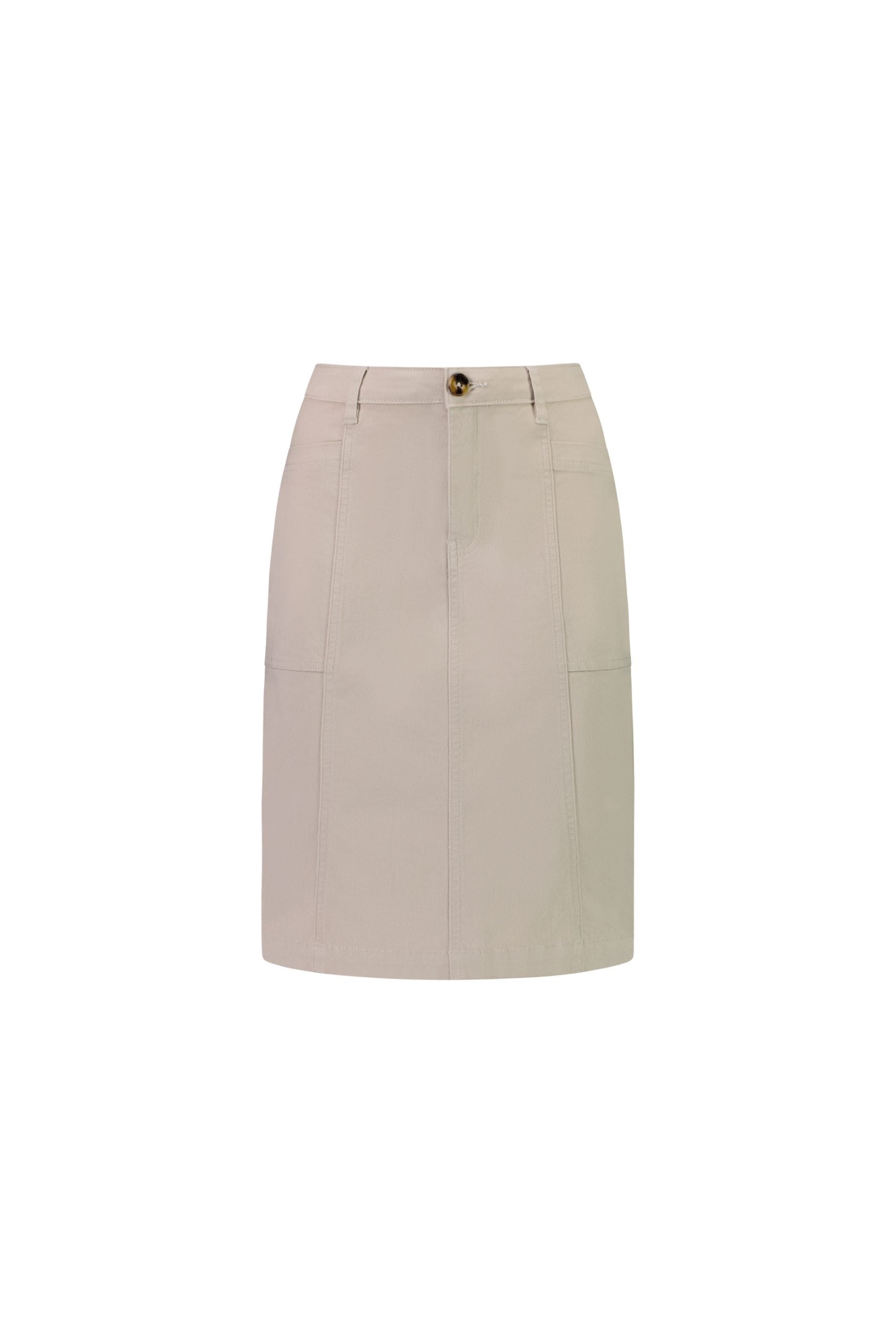 Cotton Drill Skirt with Back Vent | Mushroom - Beechworth Emporium