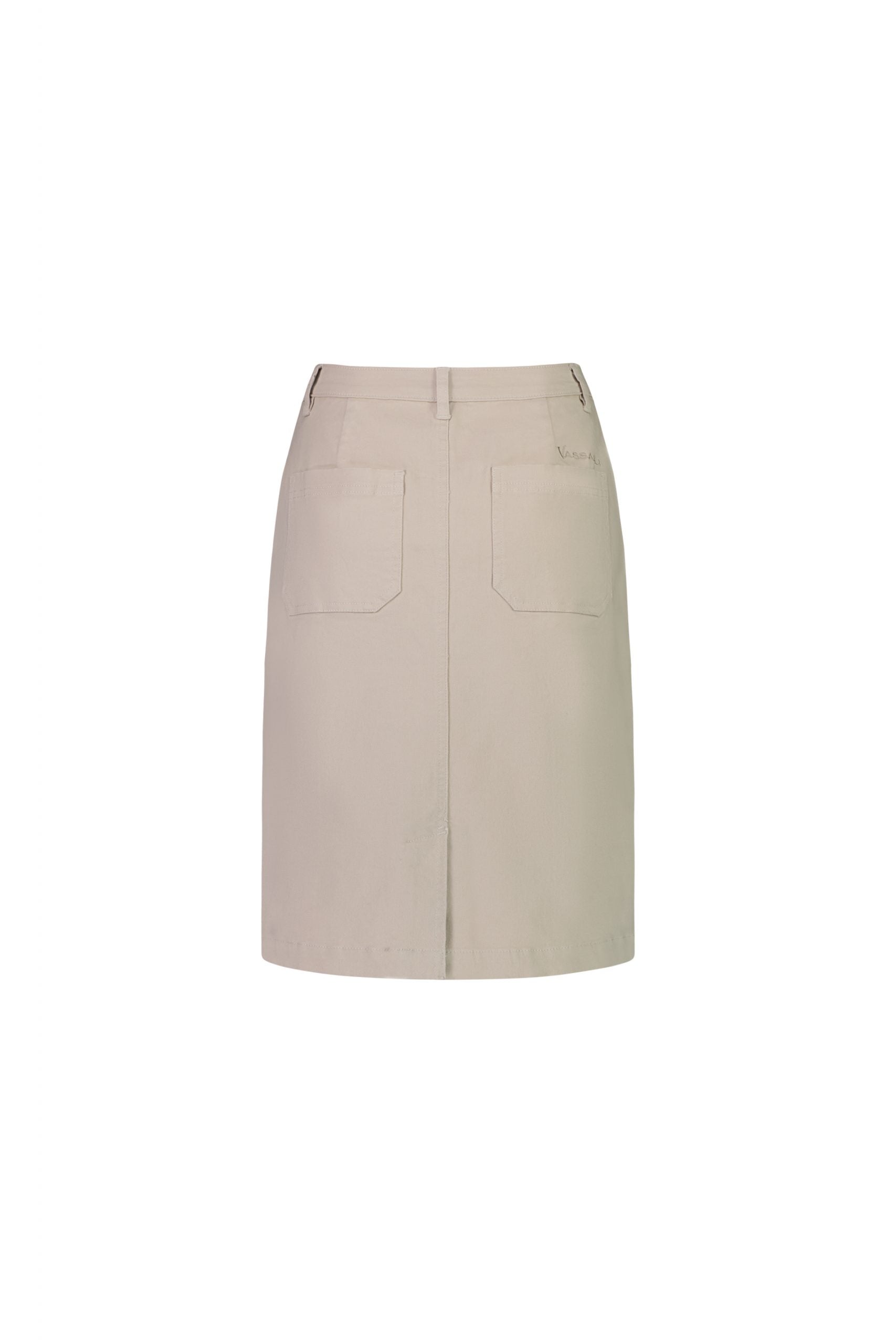 Cotton Drill Skirt with Back Vent | Mushroom - Beechworth Emporium