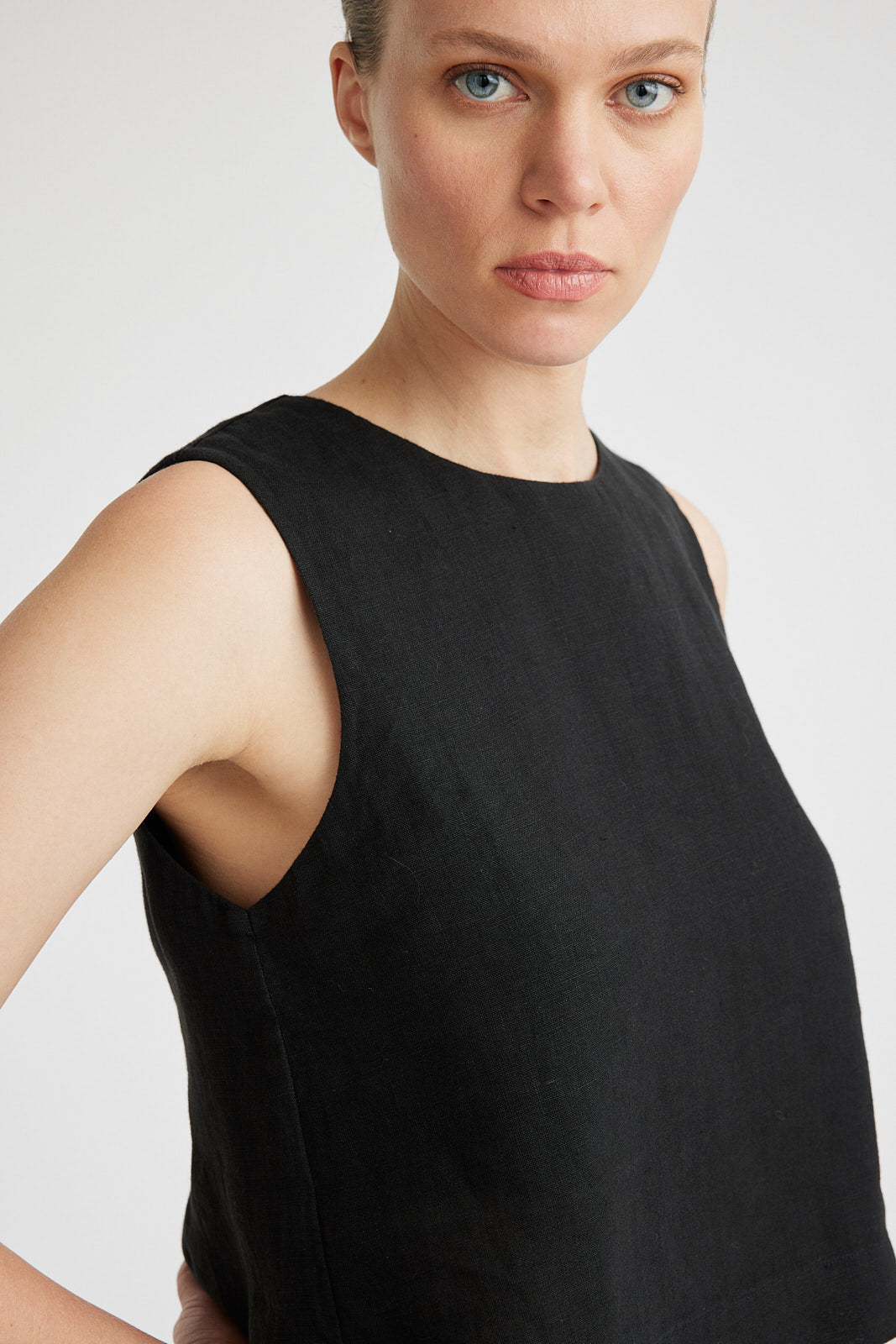 Womens Black Linen Tank, Toorallie Clothing