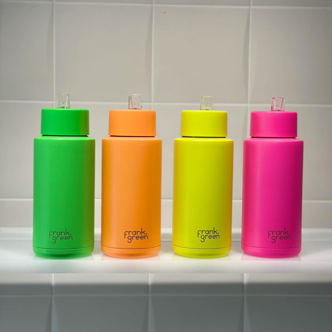 Ceramic Reusable Bottle w Straw Lid 34oz | Neon Pink - Frank Green - Beechworth Emporium