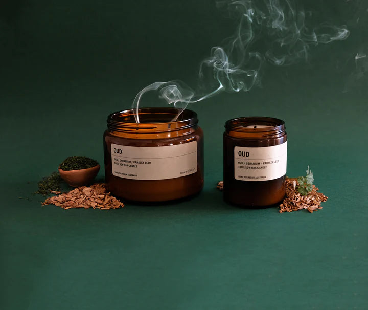 OUD: Oud Wood / Geranium / Parsley Seed Amber Candle 500g
