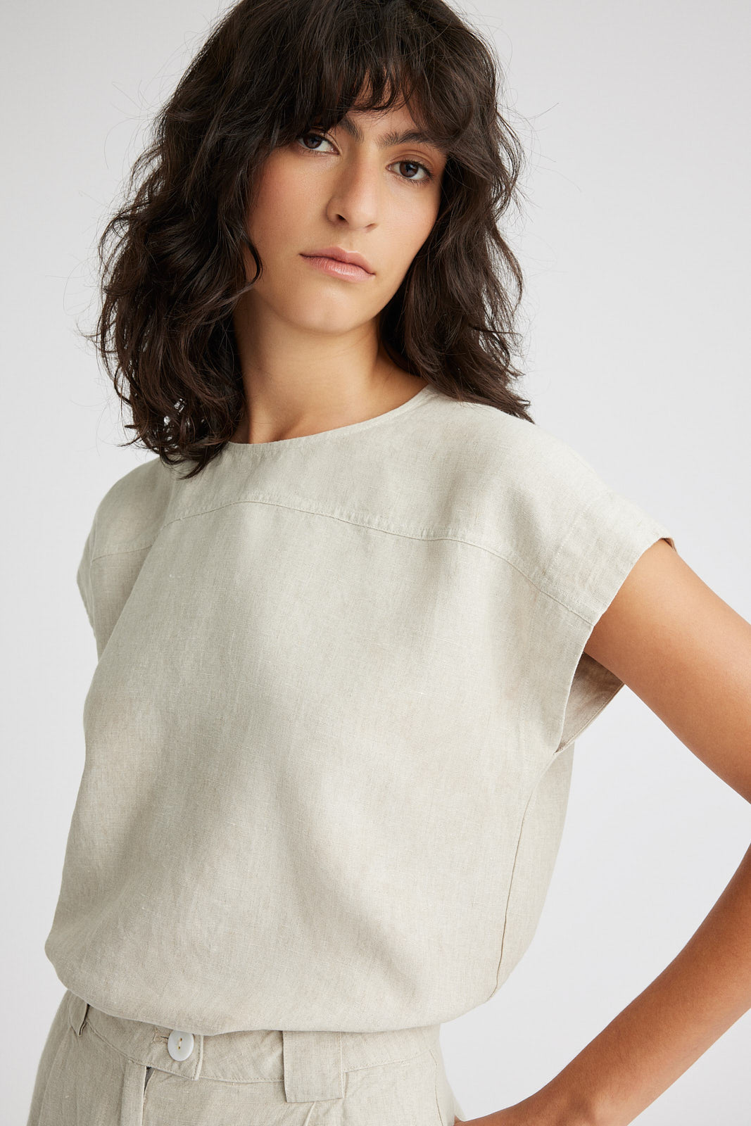 Yoke Detail Linen Top | Natural - Beechworth Emporium