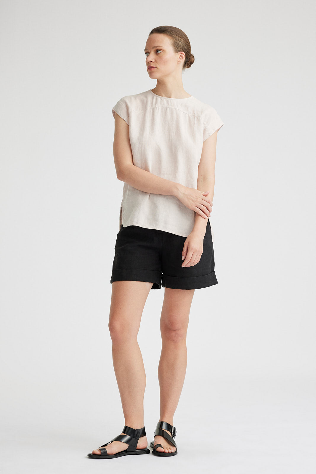 Yoke Detail Linen Top | Pink - Beechworth Emporium